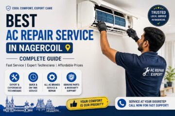 Best AC repair service in Nagercoil with a technician servicing a split air conditioner.
