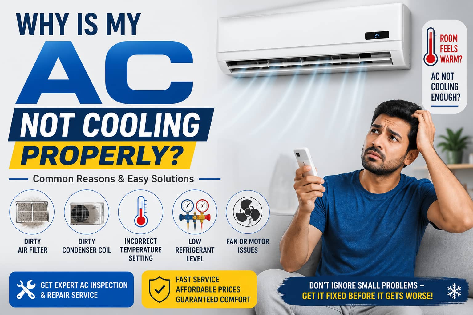 Why is my AC not cooling properly? Common AC cooling problems and solutions.